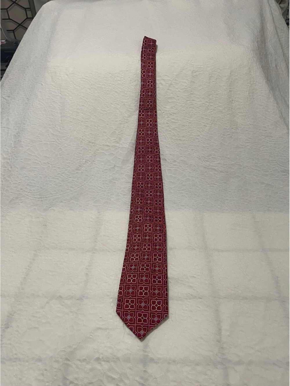 Faconnable Red Geometric Silk Tie
